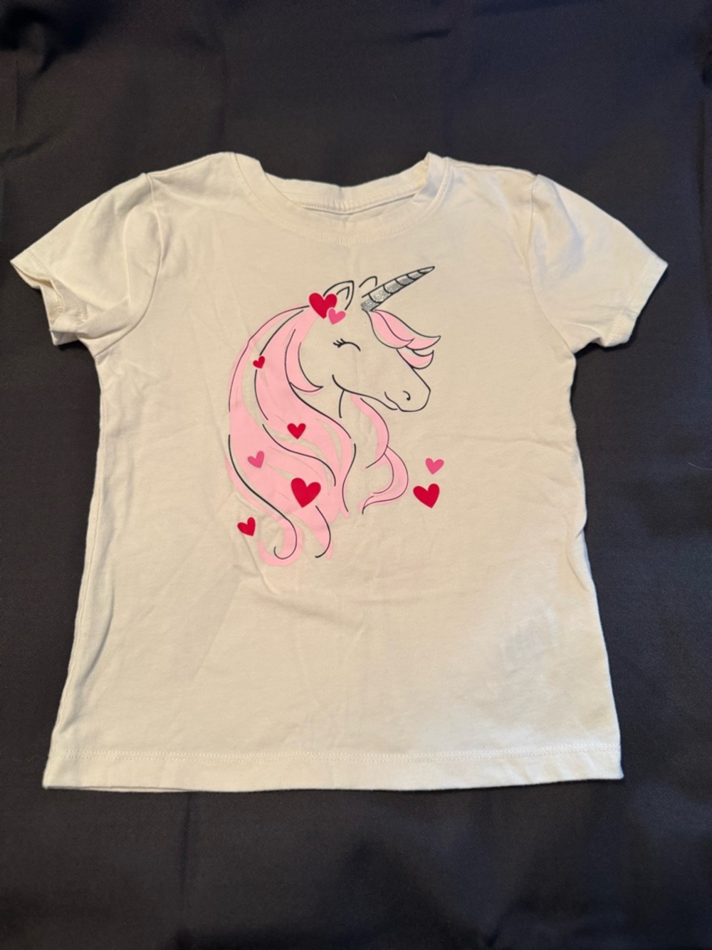 EUC- Celebrations Unicorn & Hearts Short Sleeve Graphic Tee - White - 6/6X
